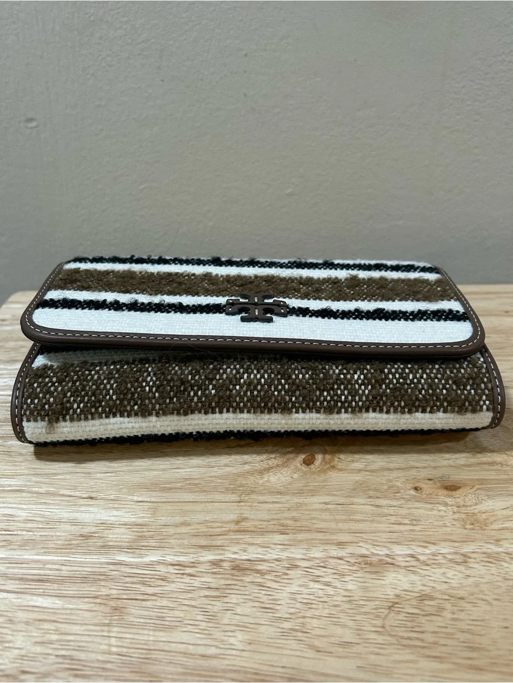 Tory Burch Cream, Brown & Black Striped Crossbody Bag